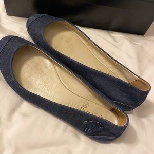Navy Chanel denim flats